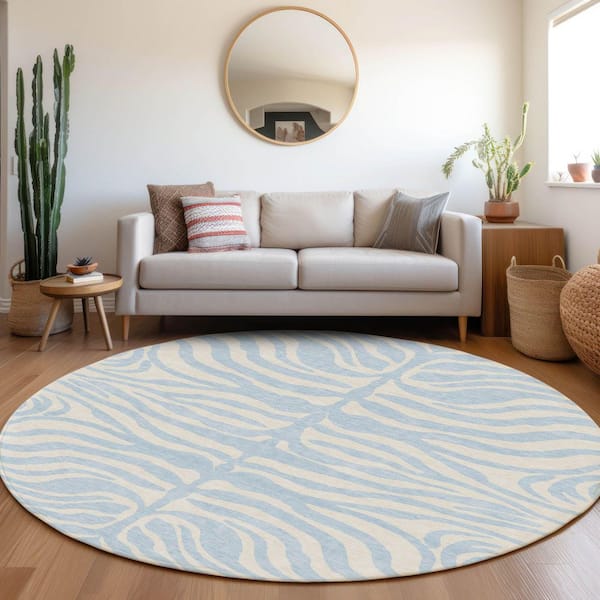 Chantille Machine Washable Indoor/Outdoor Abstract ACN1042 Sky 8 ft. x 8 ft. Area Rug
