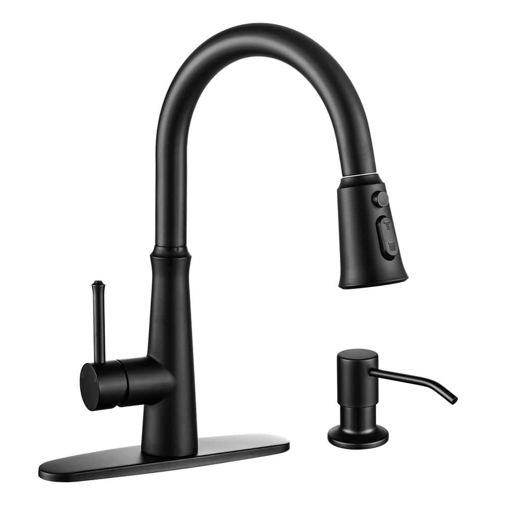 Matte Black Stainless Steel High-Arc Kitchen Faucet with Pull-out Spray