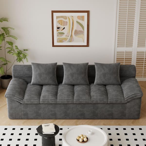 71 in. Slope Arm Corduroy Rectangle Deep Seat No Assembly Sofa in Dark Gray