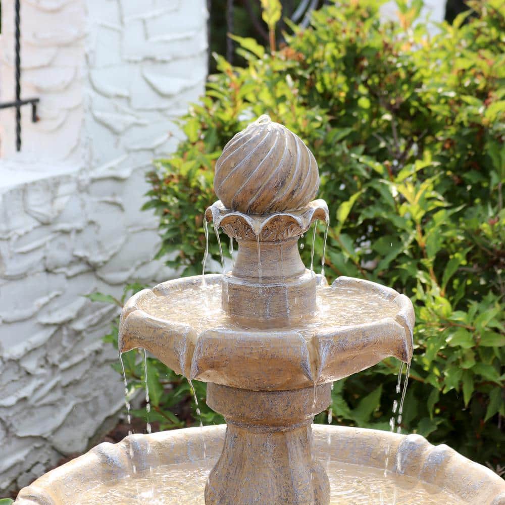 Earth Finish Solar Powered 2-Tier Resin Garden Fountain