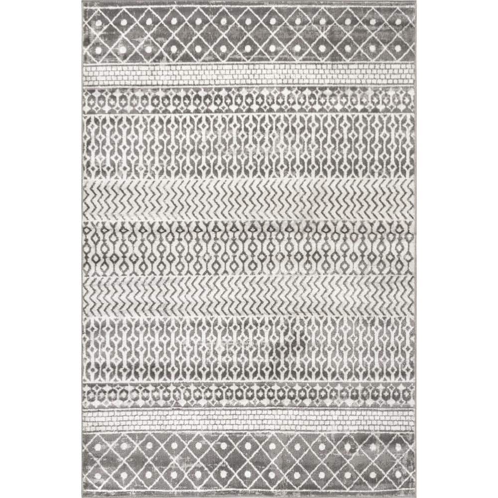 Easy-Care Reversible Moroccan Trellis 5' x 8' Area Rug in Gray