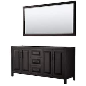 Daria 71 in. W x 21.5 in. D x 35 in. H Double Bath Vanity Cabinet without Top in Dark Espresso with 70 in. Mirror