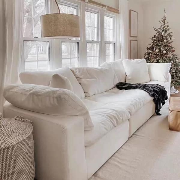 120.47 in. Square Arm Linen Rectangle 3-Piece Free combination Modular Sectional Sofa in White