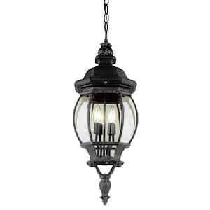 Parsons 4-Light Black Hanging Outdoor Pendant Light Fixture with Clear Glass