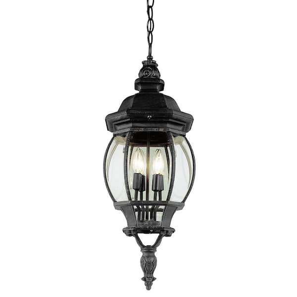 Bel Air Lighting Parsons 4-Light Black Hanging Outdoor Pendant Light Fixture with Clear Glass