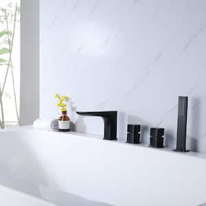 2-Handle Deck-Mount Roman Tub Faucet with Hand Shower in Matte Black