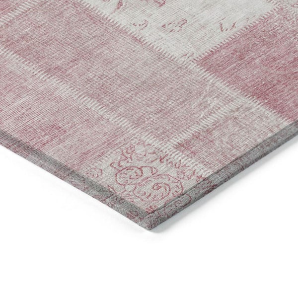 Pink, Blush, Ivory 8 ft. x 10 ft. Woven Plaid Polyester Rectangle Indoor/Outdoor Area Rug