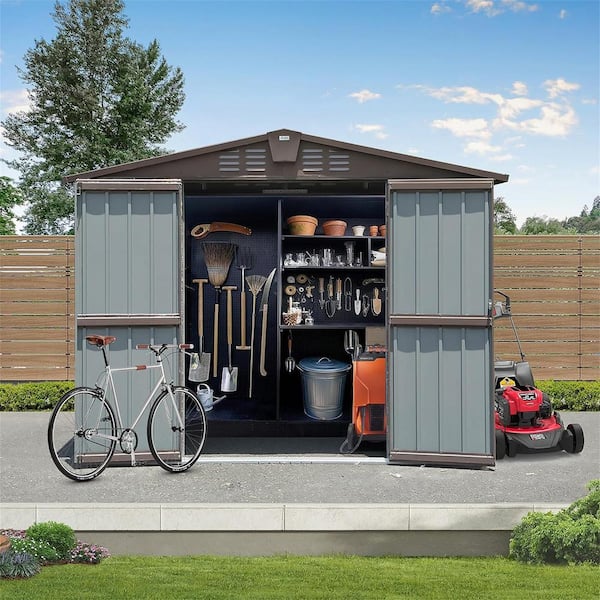 Staykiwi 8.2 ft. W x 6.2 ft. D Metal Brown Shed with Lockable DoubleDoor (50 sq. ft.)