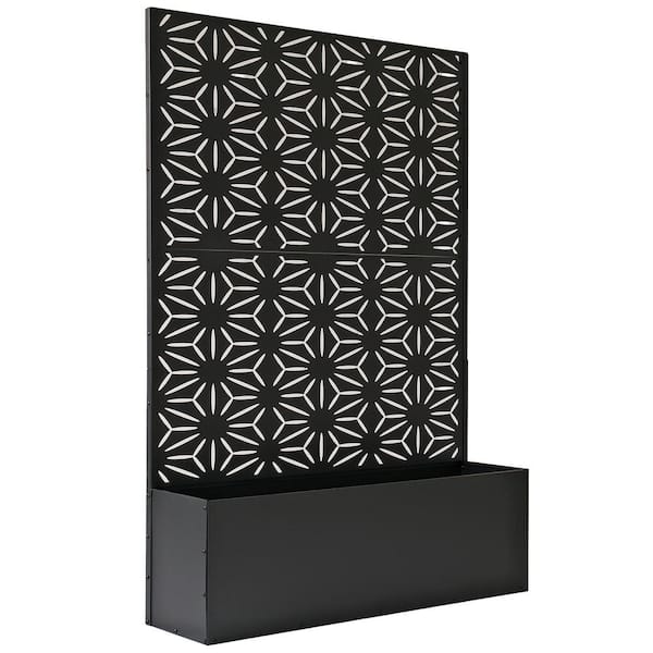 6 ft. x 4 ft. Black Freestanding Metal Privacy Screen Room Divider with Flower Box