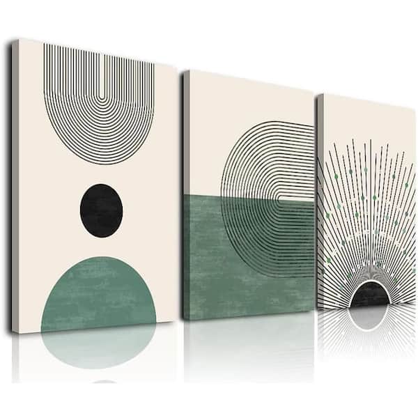 Unbranded 12x16 in. Sage Green Boho Framed Canvas Wall Art Abstract Sun Geometry for Living Room Decor