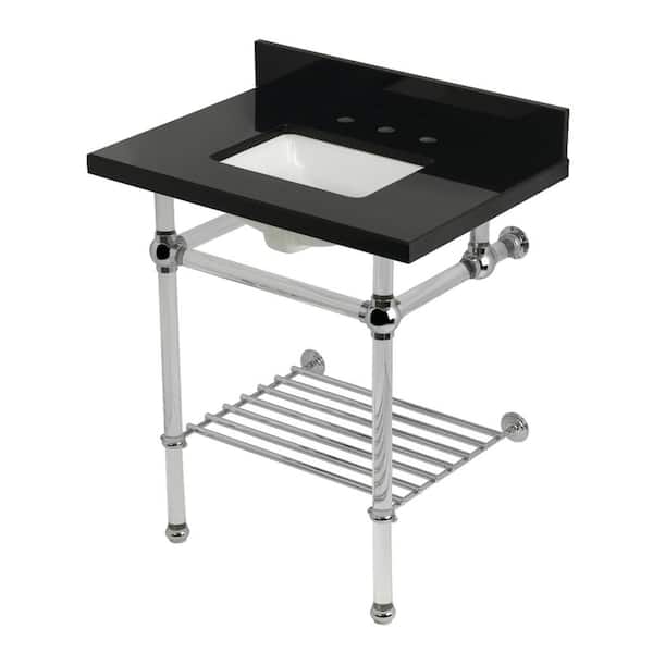 Kingston Brass Templeton 30 in. Granite Console Sink with Acrylic Legs in Black Granite/Polished Chrome