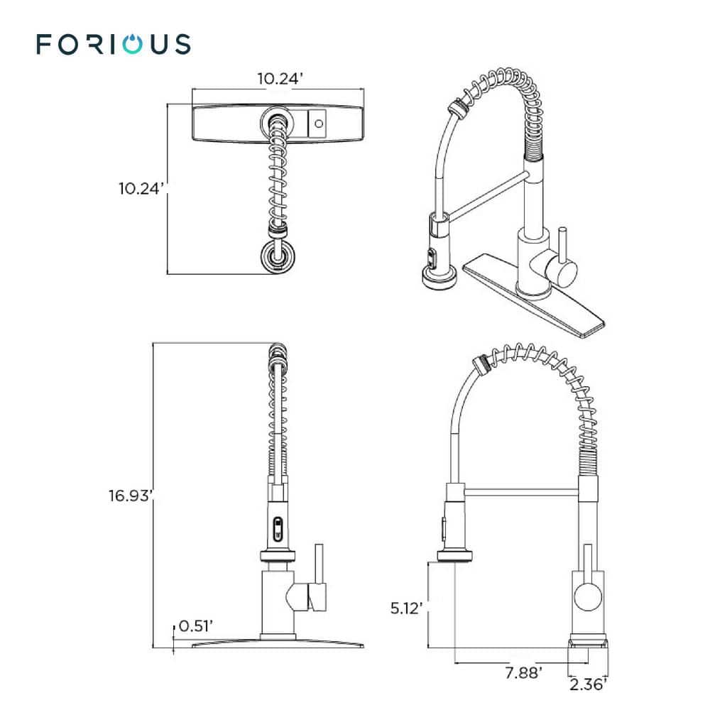 Brushed Nickel Single Handle Spring Kitchen Faucet with Pull Down Sprayer