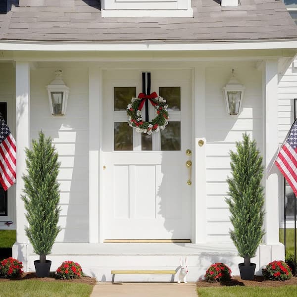 Unbranded 5 ft. Artificial Cedar Topiary Trees Potted Fake Cypress Trees Evergreen Plants for Home Porch Garden Decor (Set of 2)