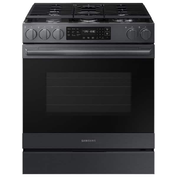 Bespoke 30 in. Smart 5 burner Slide-In Gas Range in Matte Black Steel with True Convection & No-Preheat Air Fry Max