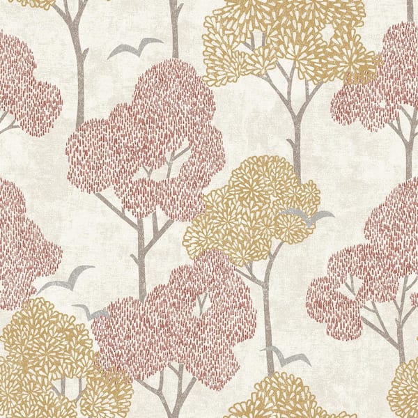 A-Street Prints Lykke Pink Coral Textured Tree Wallpaper Sample