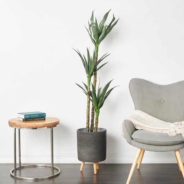 Litton Lane 58 in. H Sisal Artificial Tree with Realistic Leaves and Black Plastic Pot