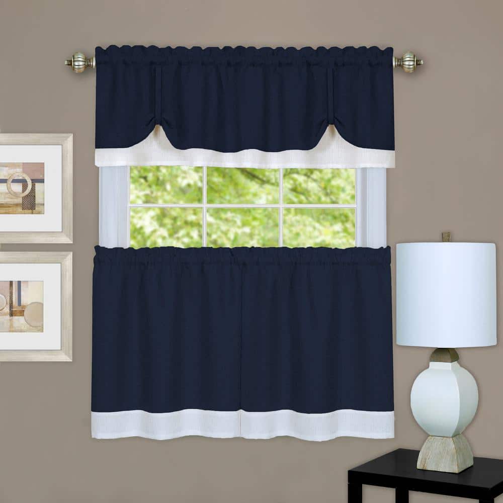 Darcy Navy/white Polyester Light Filtering Rod Pocket Tier and Valance Curtain Set 58 in. W x 36 in. L price history on PriceWatchPro