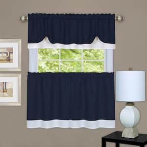 Darcy Navy/white Polyester Light Filtering Rod Pocket Tier and Valance Curtain Set 58 in. W x 24 in. L