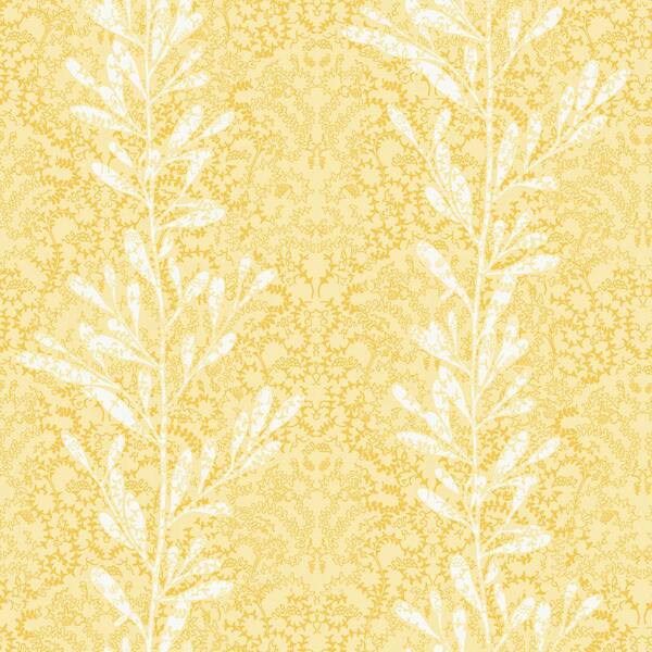 The Wallpaper Company 56 sq. ft. Yellow Vertical Stripe of Leaves on a Textured Background Wallpaper