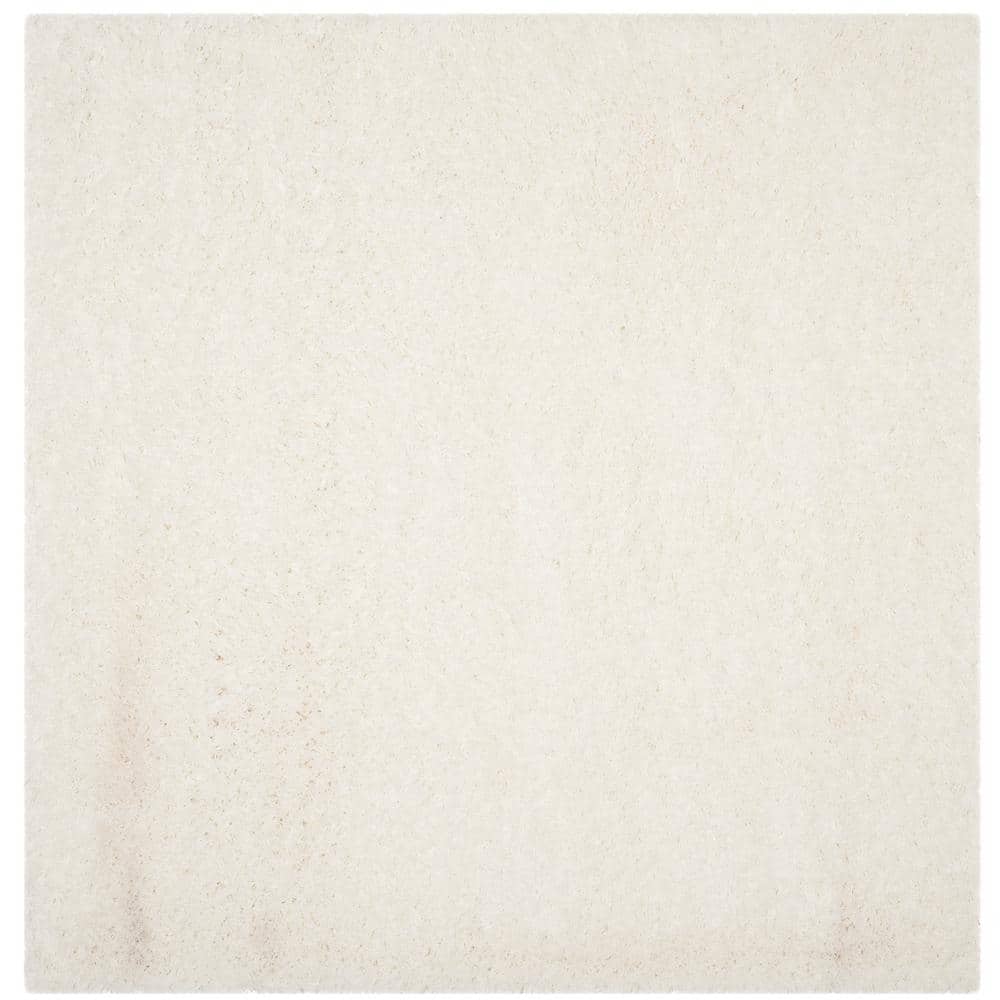 Ivory Square Hand-Knotted Shag Area Rug
