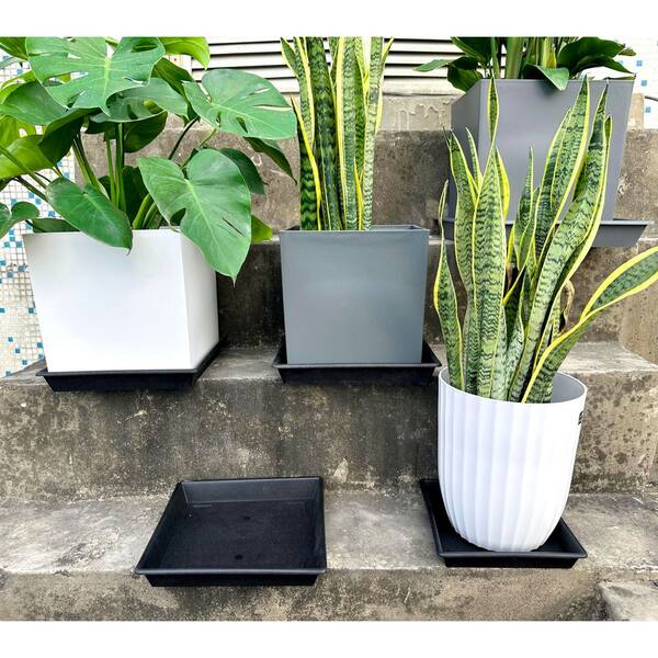 Moathty 14 in. Heavy Duty Plastic Square Plant Saucer, Plant Trays