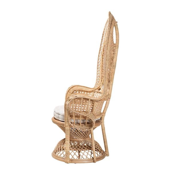 Ediva 41 in. White/Natural Brown Fabric Arm Chair