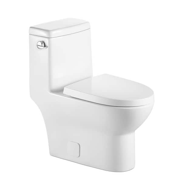 Logmey OnePiece 1.28 GPF Single Flush Elongated Toilet in White, Soft