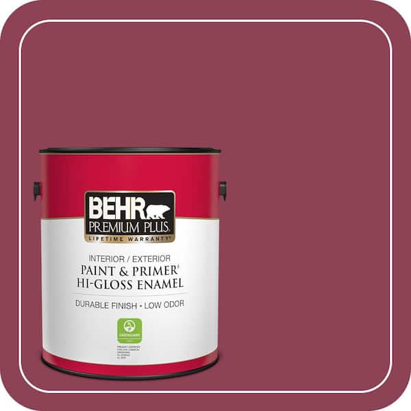BEHR PREMIUM PLUS 1 gal. #120D-6 Cranberry Splash Hi-Gloss Enamel Interior/Exterior Paint & Primer