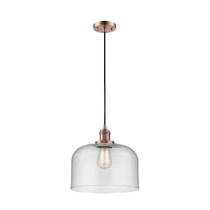 Bell 1-Light Antique Copper Shaded Pendant Light with Seedy Glass Shade