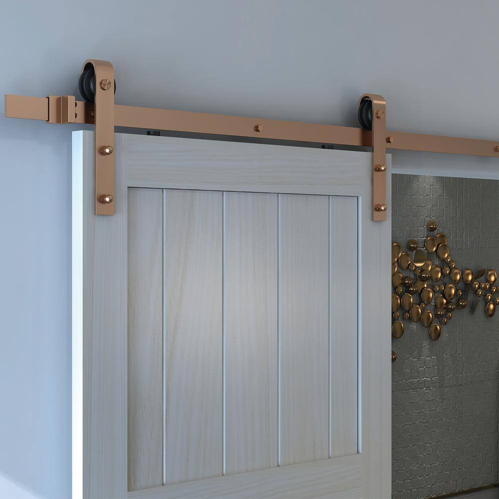 81 in. Brushed Copper Steel Barn Door Hardware Kit
