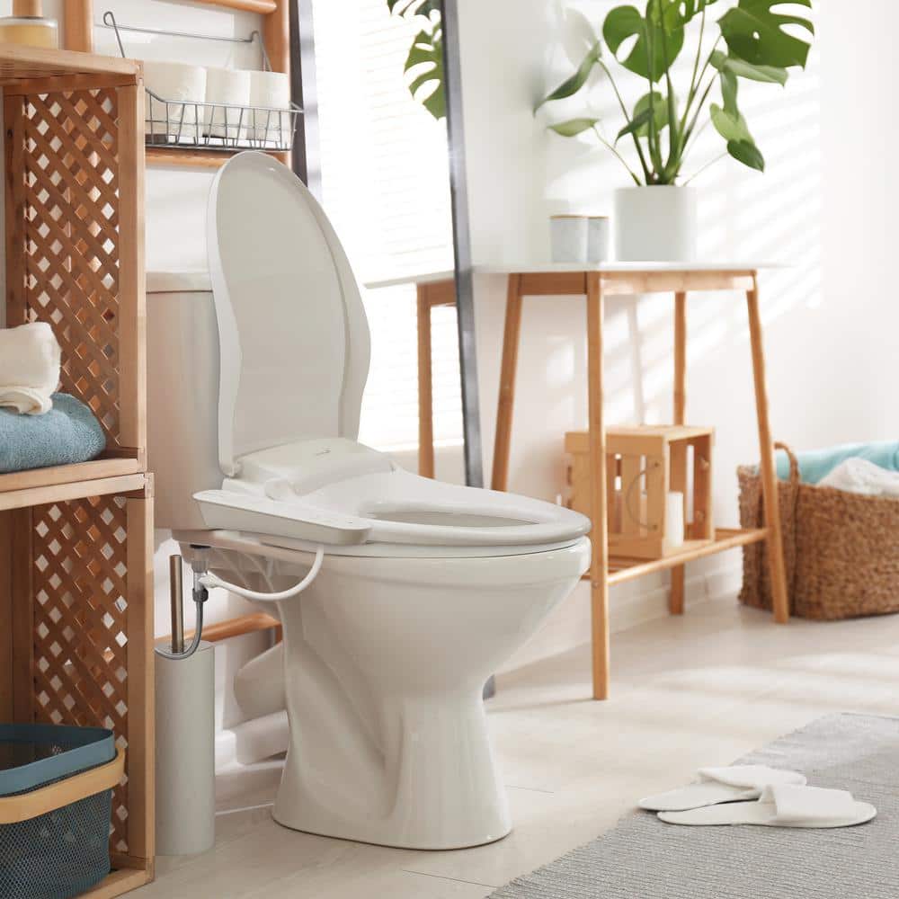 White Electric Bidet Seat with Control Panel and Heated Water