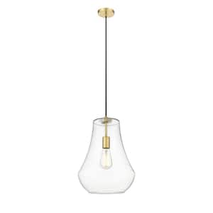 Fairfield 1-Light Satin Gold Shaded Pendant Light with Clear Glass Shade