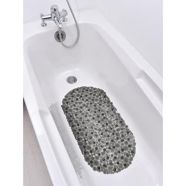 J&V TEXTILES Gray Mint Home 15 in. x 27 in. Non Skid Oval Bubble Bath Mat  In Gray 8552-GR - The Home Depot