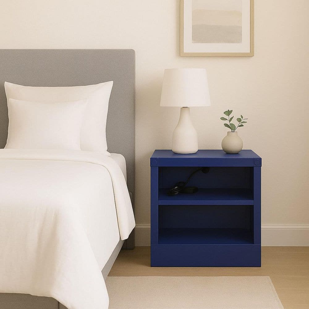 Blue Finish 20 in. W Nightstand with Inbuilt Charging USB Port