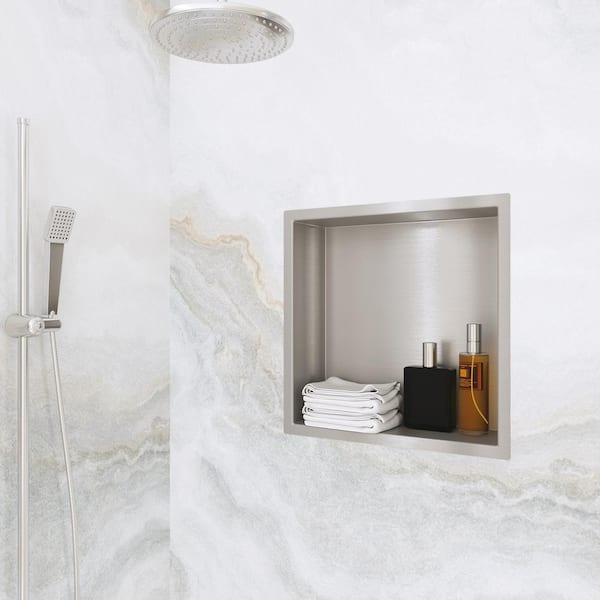QuivaraView 13 in. W x 13 in. H x 4 in. D Stainless Steel Shower Niche Single Shelf 1 of Shower Pieces in Brushed Nichel