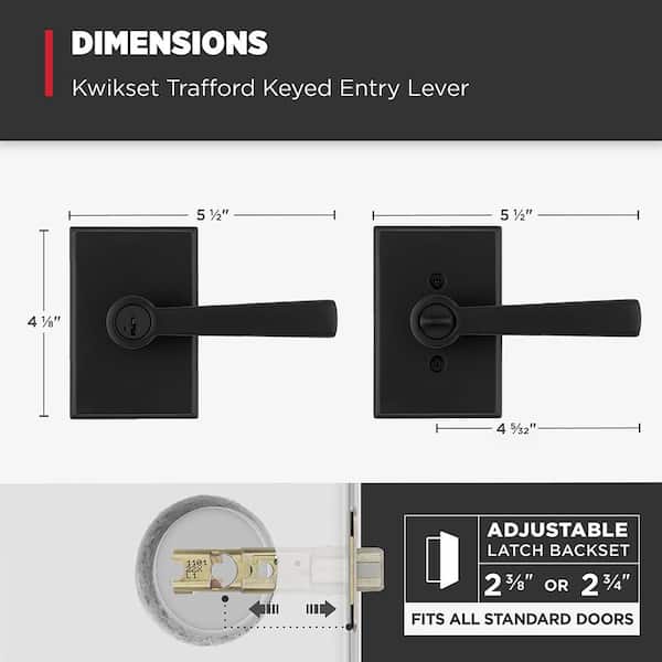 Kwikset Trafford Matte Black Rectangle Keyed Entry Door Handle