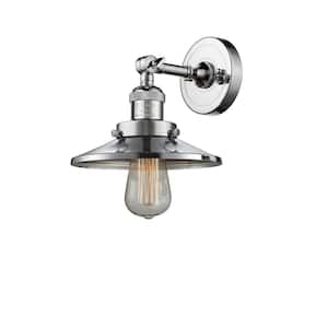 Railroad 8 in. 1-Light Polished Chrome Wall Sconce with Polished Chrome Metal Shade