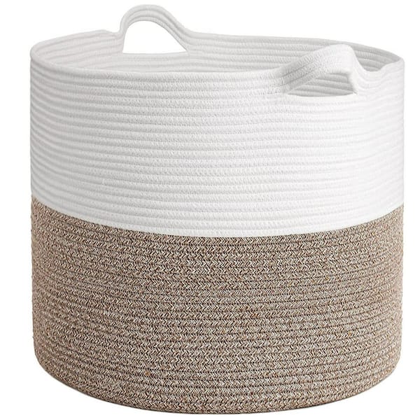 Cubilan 16 in. x 14 in. Brown and White Woven Storage Basket Bin