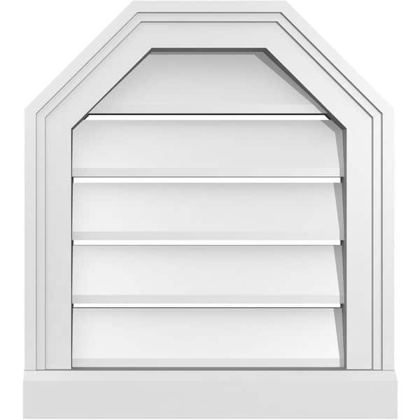 Ekena Millwork 16" x 18" Octagonal Top Surface Mount PVC Gable Vent: Functional with Brickmould Sill Frame