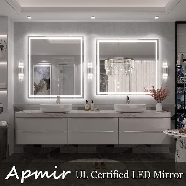 40 in. W x 36 in. H Rectangular Frameless Double LED Lights Anti-Fog Wall Bathroom Vanity Mirror in Tempered Glass