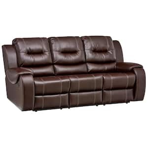 Clark 87 in. Umber Faux Leather 4-Seater English Rolled Arm Reclining Sofa with Round Arms