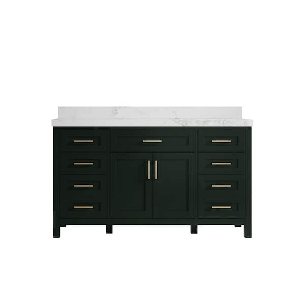 Willow Collections Cambridge 60 in. W x 22 in. D x 36 in. H Single Sink Bath Vanity in Dark Green with 2 in Calacatta Nuvo Top