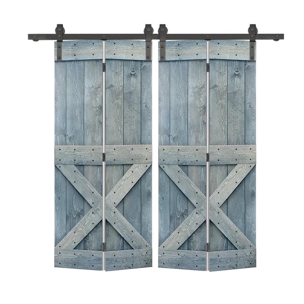 44 in. x 84 in. Mini X Series Denim Blue Stained DIY Wood Double Bi-Fold Barn Doors with Sliding Hardware Kit price history on PriceWatchPro