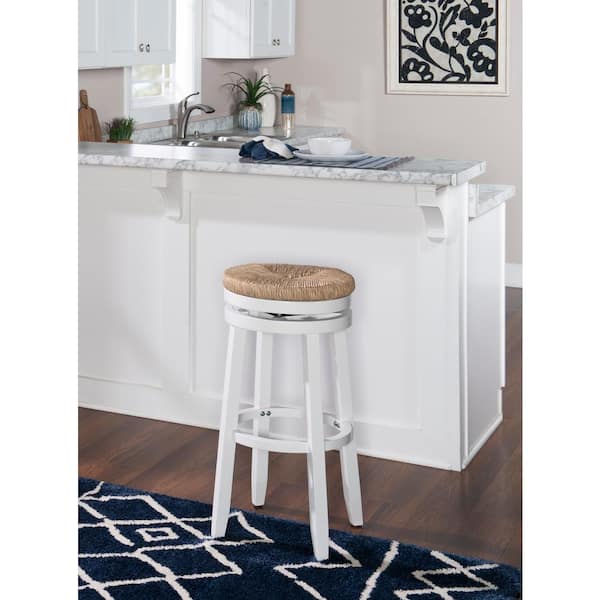 Mesquite 31.5 in. White Backless Wood Bar Stool with Seagrass Seat
