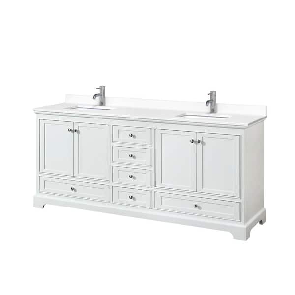 Wyndham Collection Deborah 80 in. W x 22 in. D Double Vanity in White with Cultured Marble Vanity Top in White with White Basins