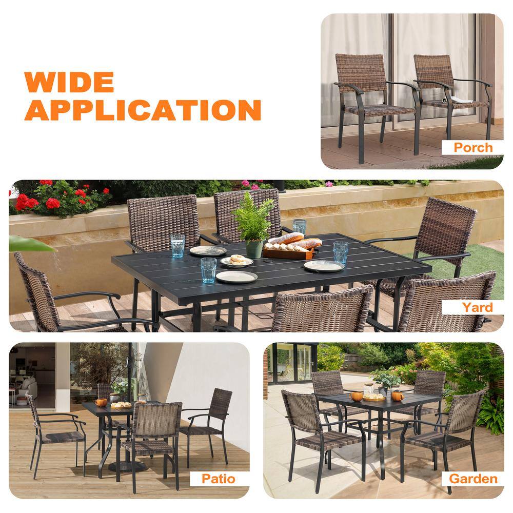 Black Iron Square Table with Mixed Wicker Chairs Outdoor Dining Set