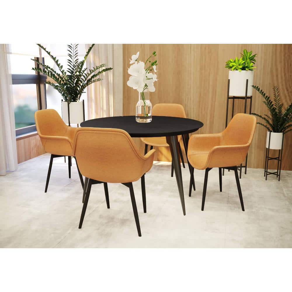 Ravenna 47" Round Ebony Wood Dining Table with Metal Accents