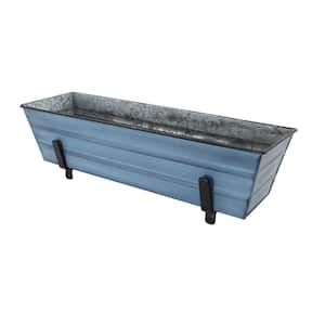 22 in. W Nantucket Blue Small Galvanized Steel Flower Box Planter With Brackets for 2 x 4 Railings