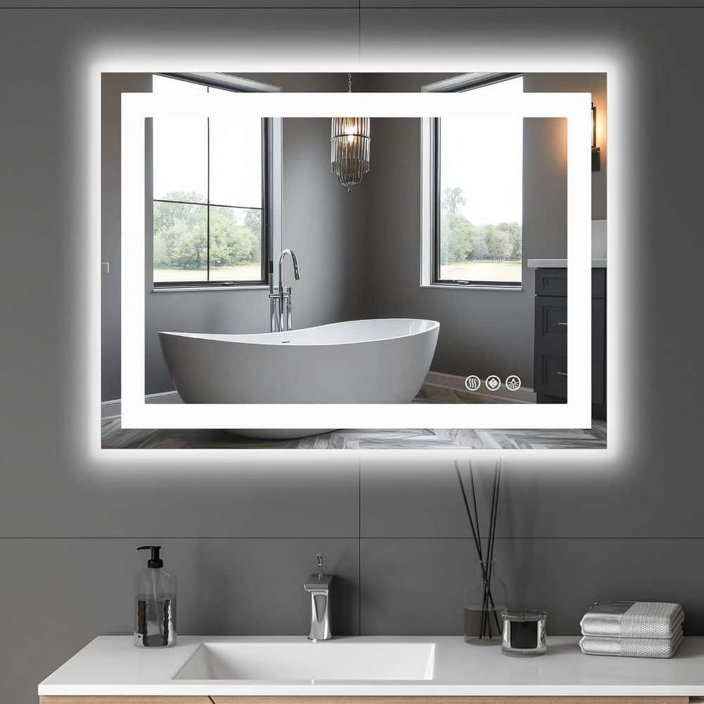 36 in. W x 48 in. H Rectangular Framed Wall Bathroom Vanity Mirror in White with LED Lights price history on PriceWatchPro