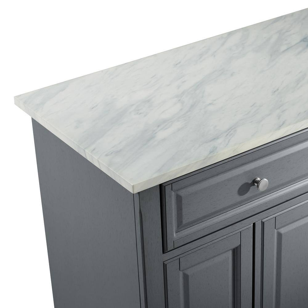 Traditional Gray Granite-Top Birch Kitchen Cart with Nickel Accents